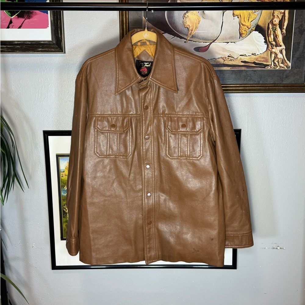 Vintage America Tan Leather Shirt Jacket